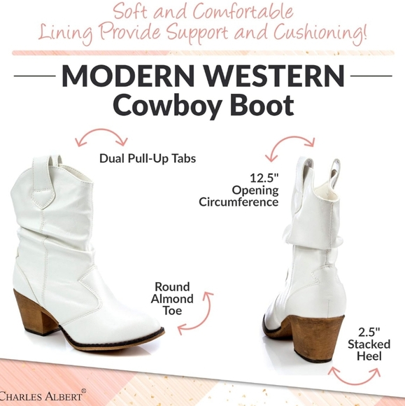 White Mid-Calf Slouchy White Cowboy Boots - Picture 2 of 14